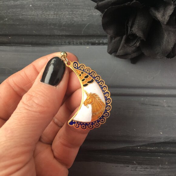 Cloisonne Unicorn Earrings - Picture 3 of 9